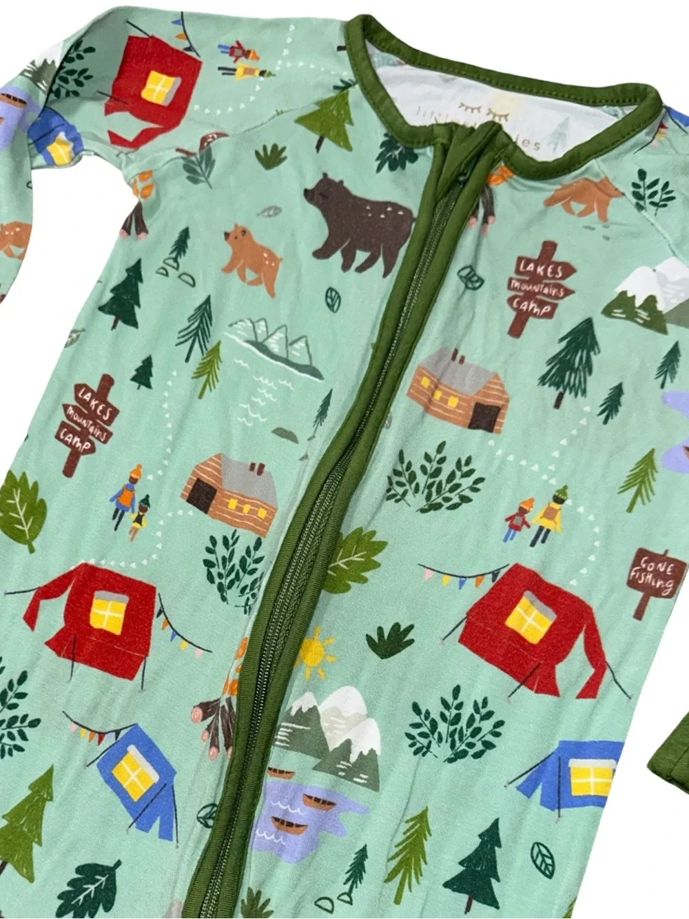 Little Sleepies Baby Size 18 24 Happy Camper Bear Tent One Piece Zipper Pajamas